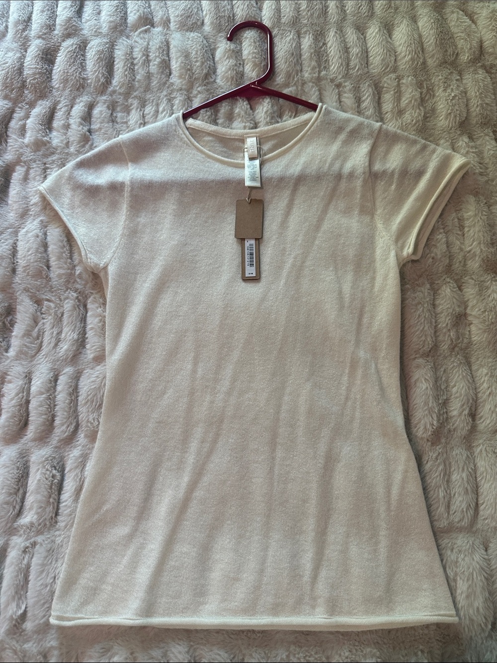 SKIMS Cream Lightweight Cashmere Short Sleeve Sweater $148 Retail Small